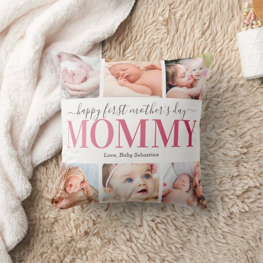 ファースト・マザーズデイ写真コラージュ クッション (ブランケット)