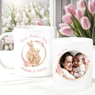 ファースト・マザーズデイBunny Baby Girl写真名Pink コーヒーマグカップ