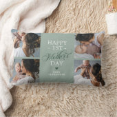 ファースト・マザーズ・デイ写真コラージュ・グリーン ランバークッション (ブランケット)