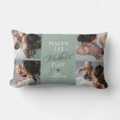 ファースト・マザーズ・デイ写真コラージュ・グリーン ランバークッション (正面)