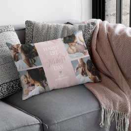 ファースト・マザーズ・デイ写真コラージュ・ピンク ランバークッション