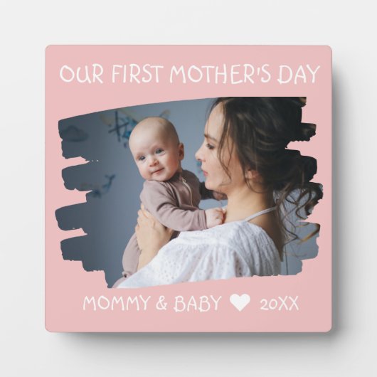 ファースト・マザーズ・デイ新しいママベビー写真キープサキープピンク フォトプラーク (正面)