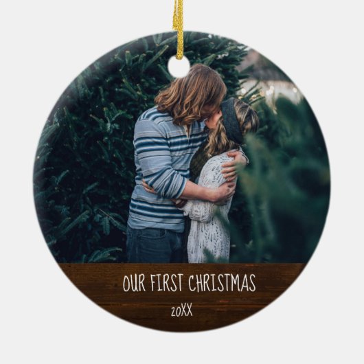 ファースト・メリークリスマス素朴・ウッドタイポグラフィ セラミックオーナメント (裏面)