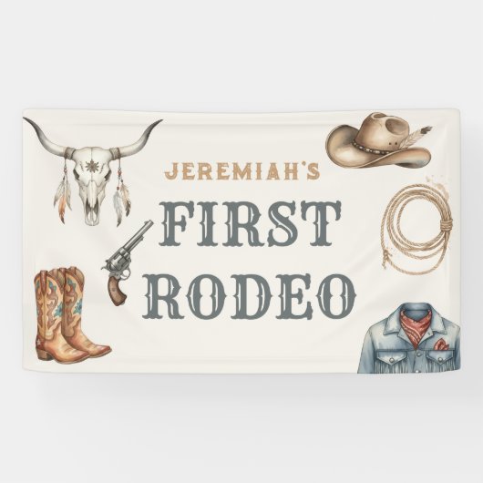ファースト ロデオカウボーイ テラコッタ 1歳の誕生日 横断幕 (横)