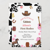 ファースト・ロデオ女性のカーボーイファースト・バースデーパーティー 招待状 (正面/裏面)