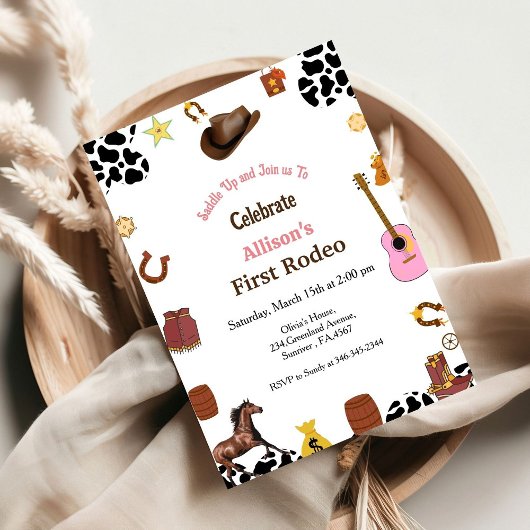 ファースト・ロデオ女性のカーボーイファースト・バースデーパーティー 招待状