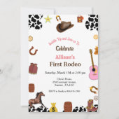 ファースト・ロデオ女性のカーボーイファースト・バースデーパーティー 招待状 (正面)