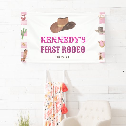 ファースト・ロデオ女性のカーボーイファースト・ファースト・バースデーパーティー 横断幕 (インサイチュ)