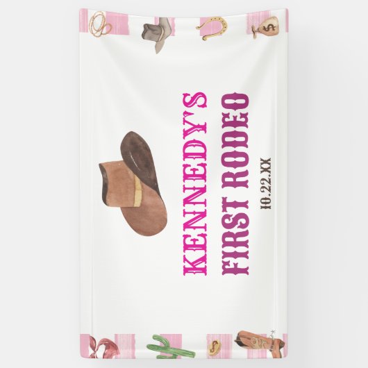 ファースト・ロデオ女性のカーボーイファースト・ファースト・バースデーパーティー 横断幕 (縦)