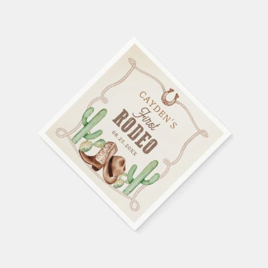 ファースト・ロデオ1th誕生日ウェスタン・カウボーイ スタンダードカクテルナプキン (角)