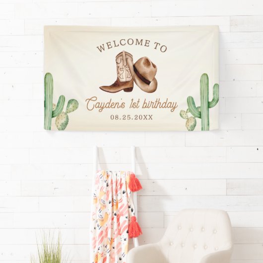 ファースト・ロデオ1th誕生日ウェスタン・カウボーイ 横断幕 (インサイチュ)