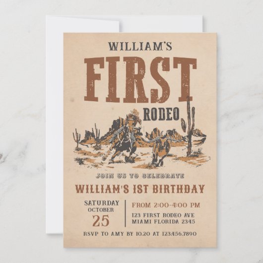 ファースト・ロデオ・ウェスタン・カウボーイ1st誕生日パーティー 招待状 (正面)