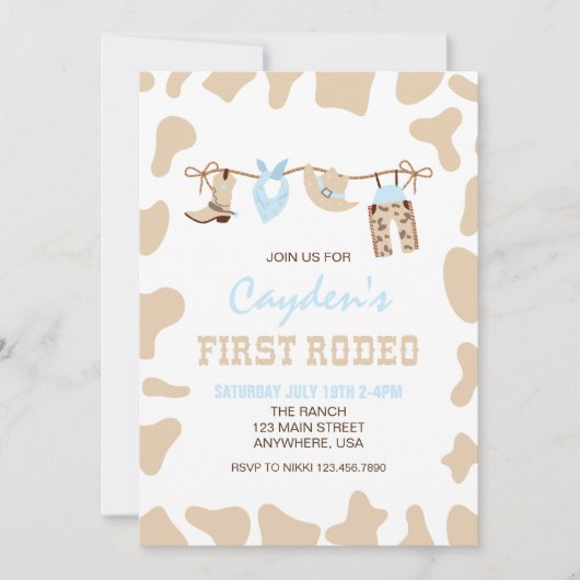 ファースト・ロデオ・ウェスタン・カウボーイ・パステル1st誕生日 招待状 (正面)
