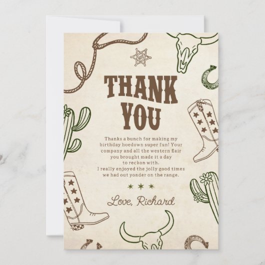 ファースト・ロデオ・ウェスタン・ボーイ1st誕生日 サンキューカード (正面)