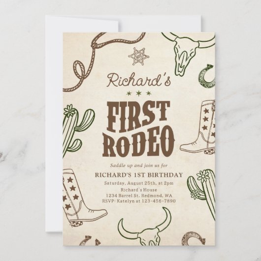 ファースト・ロデオ・ウェスタン・ボーイ1st誕生日 招待状 (正面)