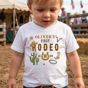 ファースト・ロデオ ウエスタン・カウボーイ 男の子 1歳の誕生日パーティー ベビーTシャツ