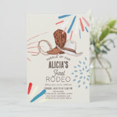 ファースト・ロデオ・カウボーイ女性のカーボーイ花火第1誕生日 招待状 (スタンド正面)