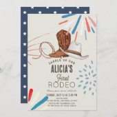 ファースト・ロデオ・カウボーイ女性のカーボーイ花火第1誕生日 招待状 (正面/裏面)