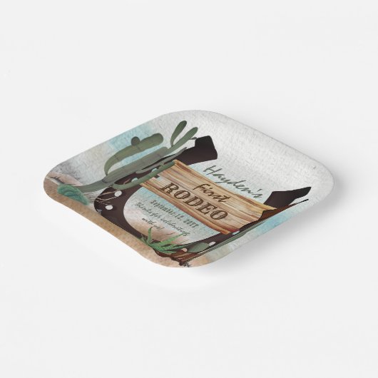 ファースト・ロデオ・カウボーイ・ウェスタン・ボーイ・ボーイ・ファースト・バースデー・パーティー ペーパープレート (傾斜あり)