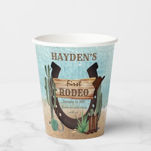 ファースト・ロデオ・カウボーイ・ウェスタン・ボーイ・ボーイ・ファースト・バースデー・パーティー 紙コップ (正面)