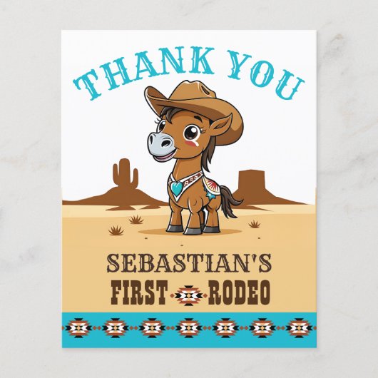 ファースト・ロデオ・カウボーイ・ホースの誕生日サンキューカード (正面)