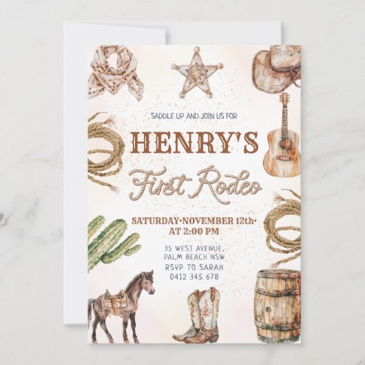 ファースト・ロデオ・ワイルドウェスト1st誕生日パーティー 招待状 (正面)