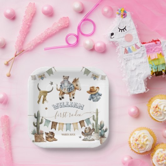 ファースト・ロデオ・ワイルドウエスト・ウェルカム・ボーイ1st誕生日 ペーパープレート (パーティー)