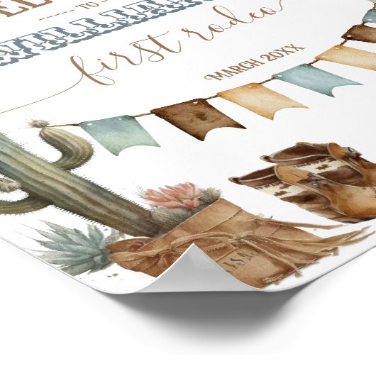 ファースト・ロデオ・ワイルドウエスト・ウェルカム・ボーイ1st誕生日 ポスター (角)