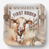 ファースト・ロデオ | Wild West Bull Cowboy 1st誕生日 ペーパープレート (正面)