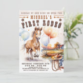 ファースト・ロデオ | Wild West Cowboy 1st Birthday Boy 招待状 (スタンド正面)