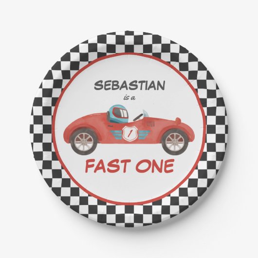 ファースト・ワン・レッド・レース・カー第1誕生日パーティー・デコール ペーパープレート (正面)