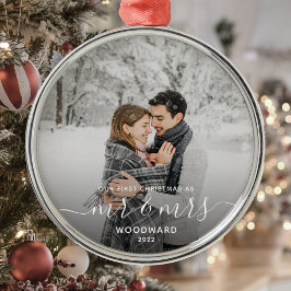 ファースト 結婚 クリスマス カスタム 写真 白 フォント メタルオーナメント