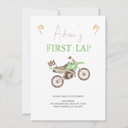 ファーストLAPグリーンダートバイク誕生日招待状 招待状 (正面)