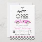 ファーストONEヴィンテージピンクレースカー1st誕生日 招待状 (正面)