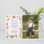 ファーストRodeoワイルドウェストカウボーイブルー誕生日写真 招待状 (スタンド正面)