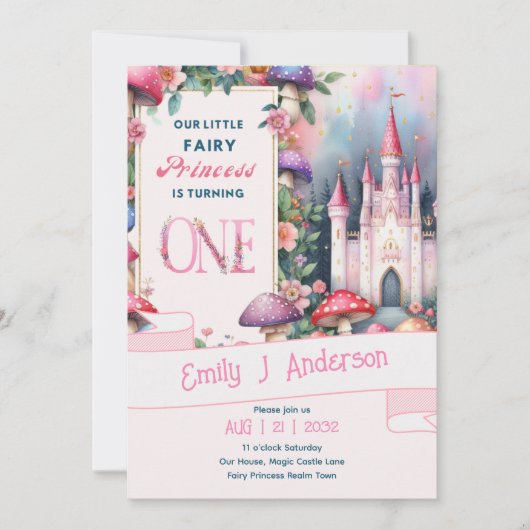 ファーティプリンセス1st誕生日おとぎ話フェアリーコア 招待状 (正面)