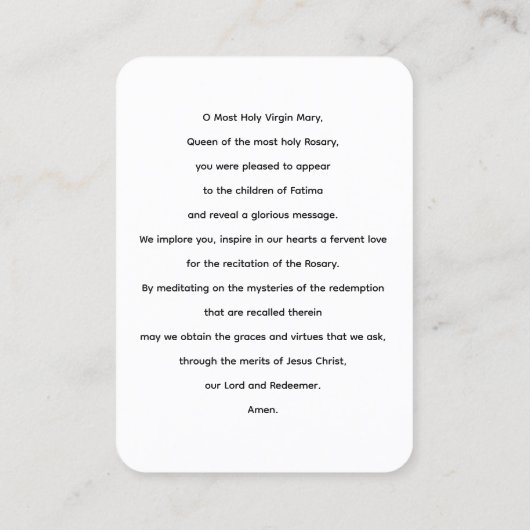 ファーティマの女性祈りの言葉カード 名刺 (裏面)