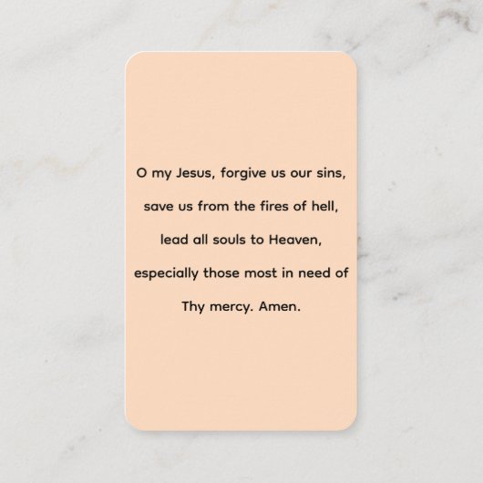 ファーティマの女性祈りの言葉カード 名刺 (裏面)