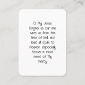 ファーティマの女性祈りの言葉カード 名刺 (裏面)