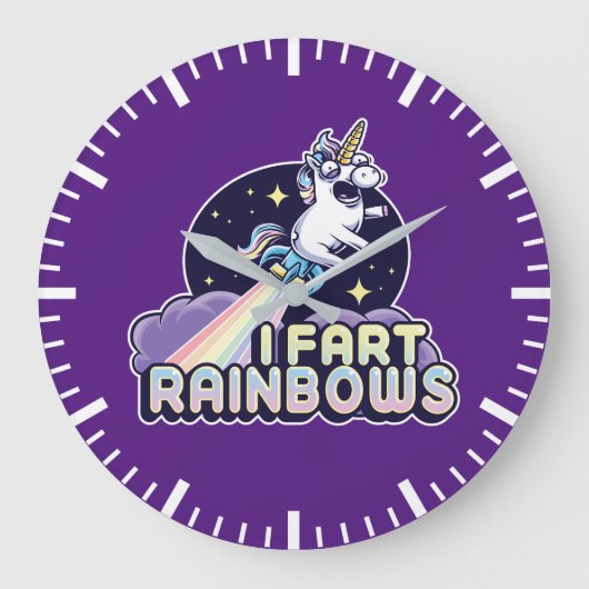 ファーティンユニコーンおもしろい- Unicorn - I Fart Rainbows ラージ壁時計 (正面)