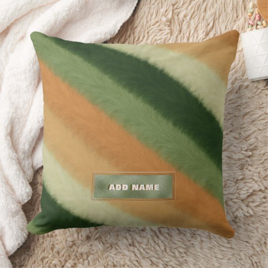 ファーテクスチパーソナライズされたャの名前(Name Fur Texture Green Orang クッション (ブランケット)