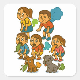 ファートアタック!おもしろいKids & Dogs Gross Out Cartoon スクエアシール