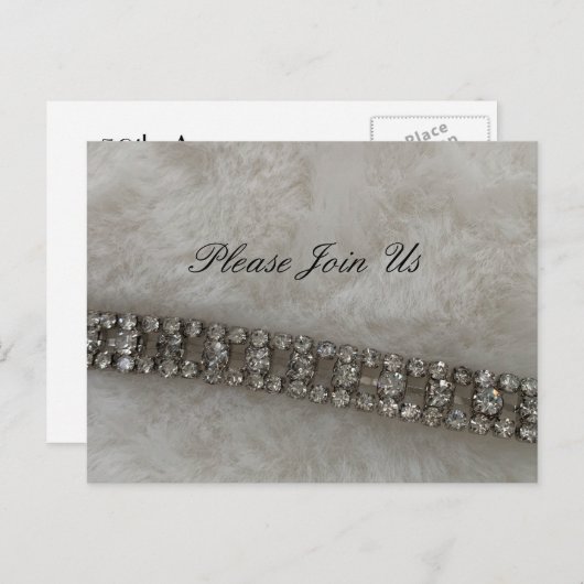 ファーフェイクとダイヤモンドのパーティの招待状 インビテーションポストカード (正面/裏面)