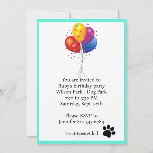 ファーフレンドのための犬の誕生日パーティーの招待 シーズンカード (裏面)