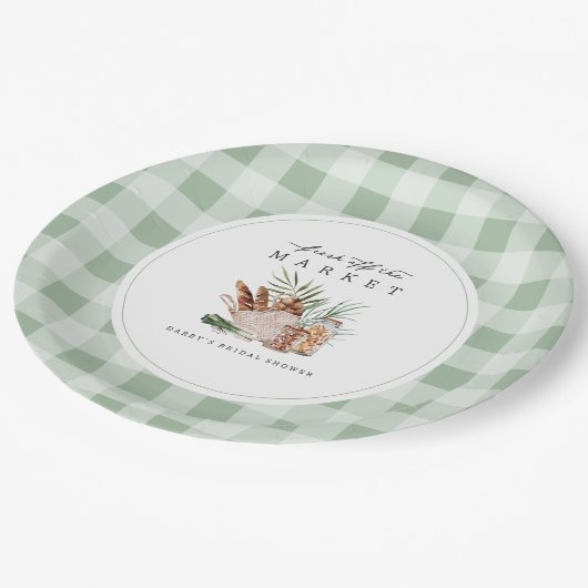 ファーマーズマーケットのギンガム柄のウェディングシャワープレート ペーパープレート (アングル)