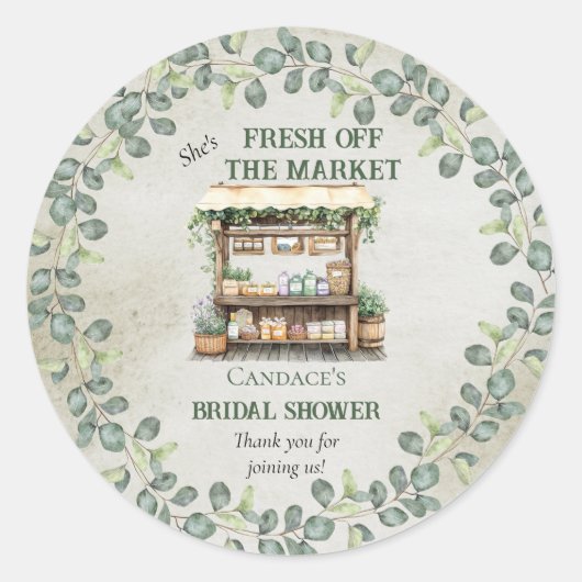 ファーマーズマーケットのスタンド ウェルカム ブライダルシャワー ラウンドシール (正面)