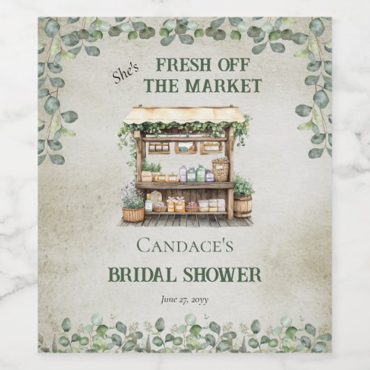 ファーマーズマーケットのスタンド ウェルカム ブライダルシャワー ワインラベル (シングルラベル)