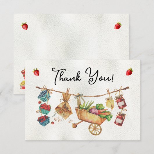 ファーマーズマーケットのベビーシャワーのお礼メモ 招待状 (正面/裏面)