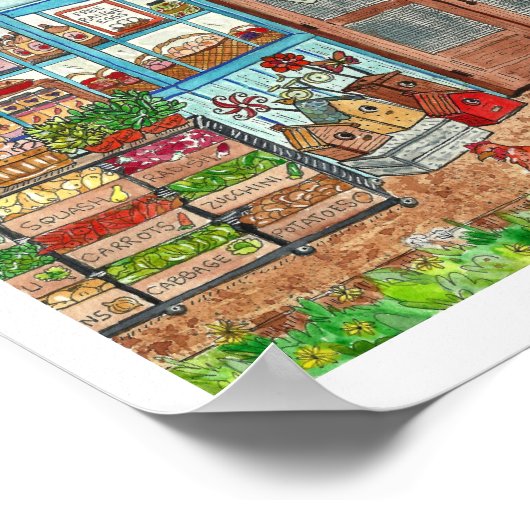 ファーマーズマーケットカントリーストア水彩画ポスター ポスター (角)