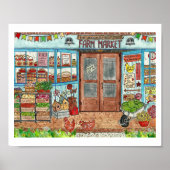 ファーマーズマーケットカントリーストア水彩画ポスター ポスター (正面)